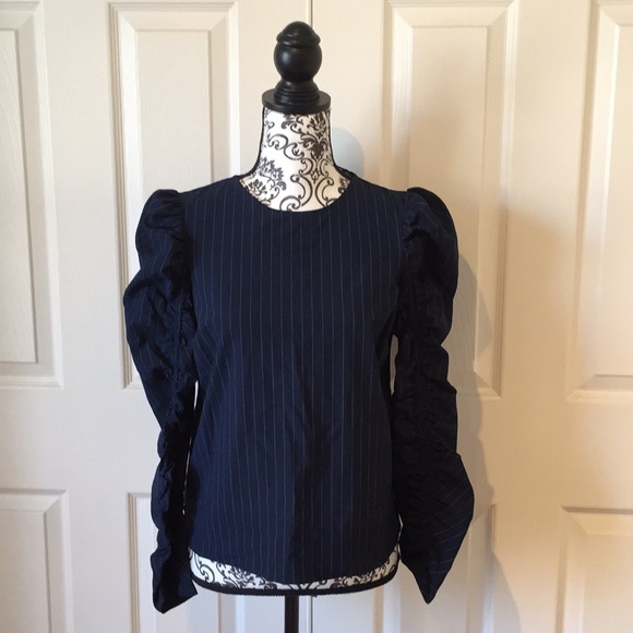 Zara Tops - Pin-Stripe Top with Poofy Sleeves
